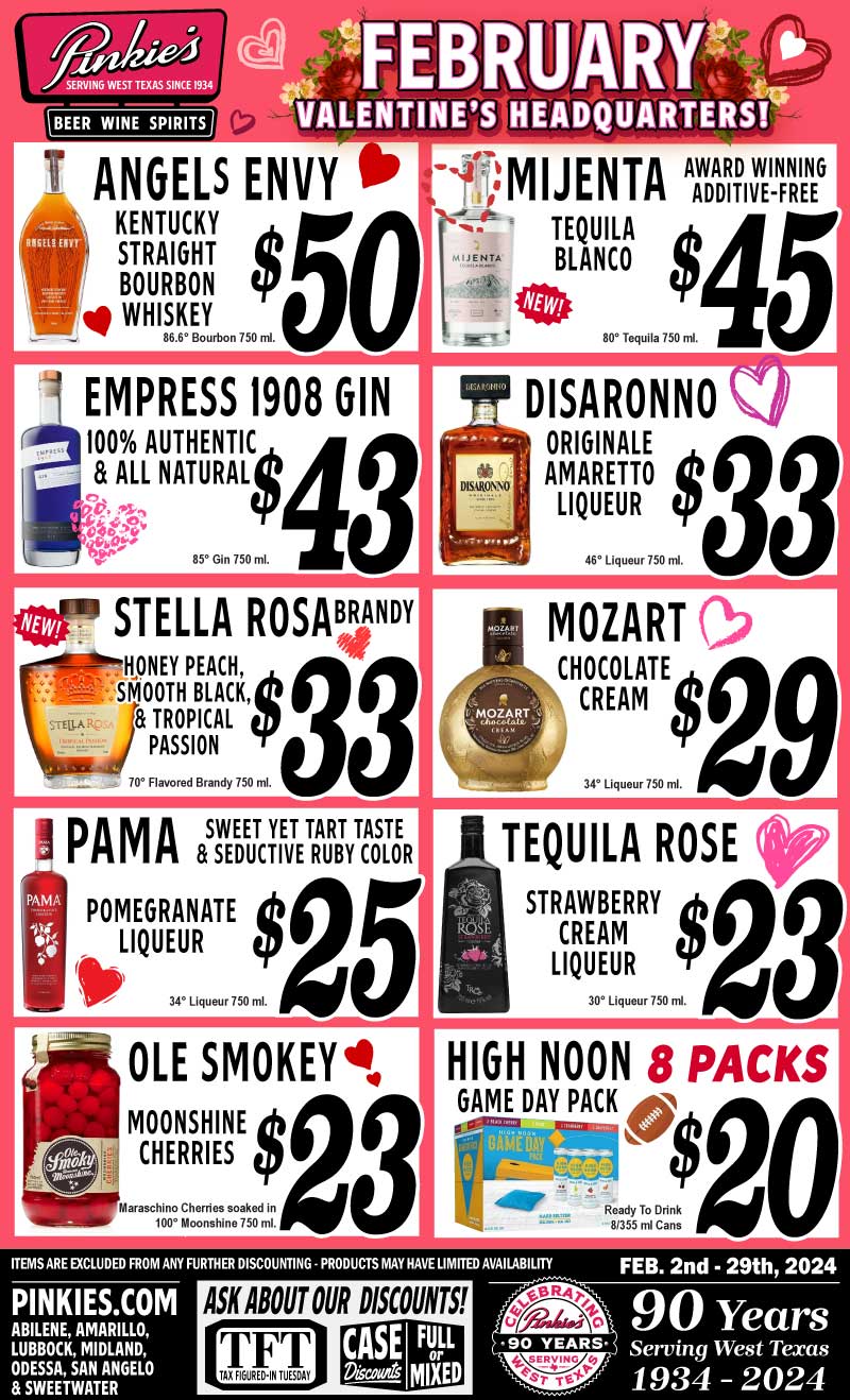 Pinkie's February Monthly Specials 2024