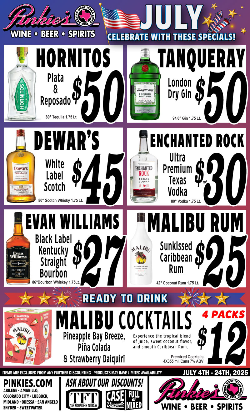Pinkie's July Monthly Specials 2025