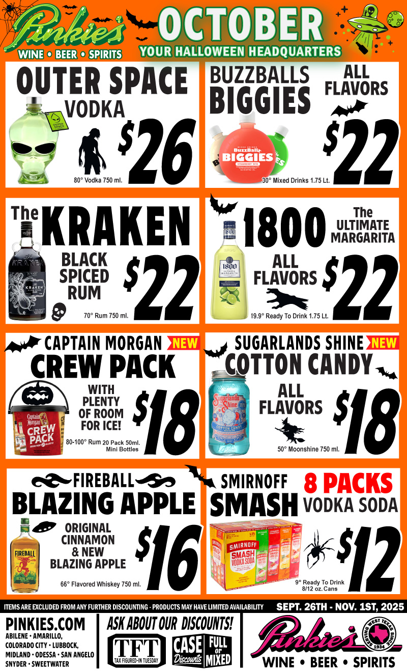 Pinkie's October Monthly Specials 2025
