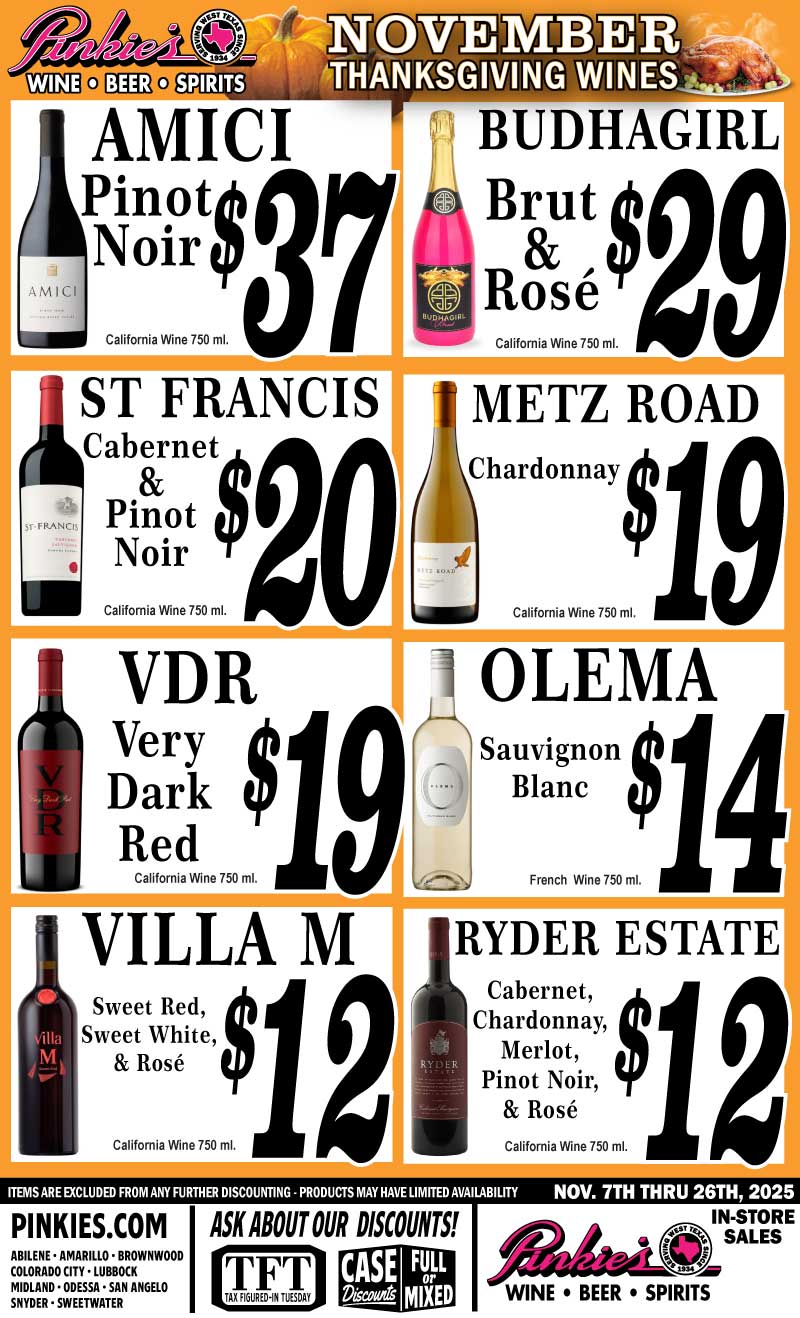 Pinkie's November Monthly Specials 2025