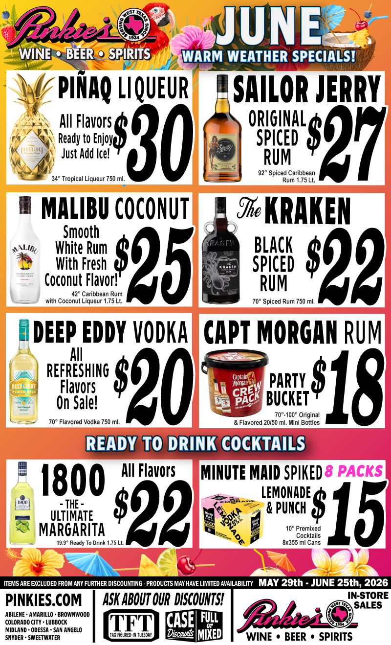 Pinkie's June Monthly Specials 2026