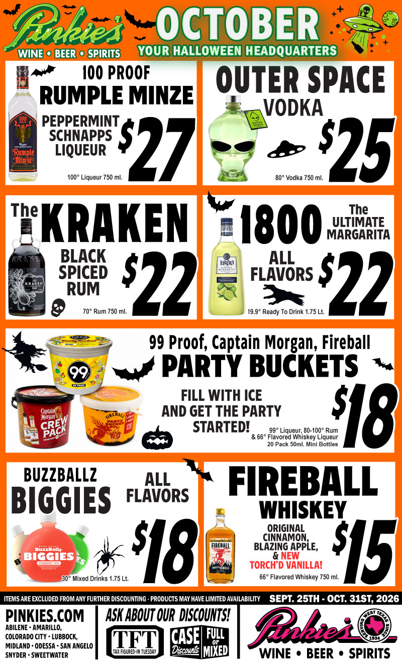 Pinkie's October Monthly Specials 2026